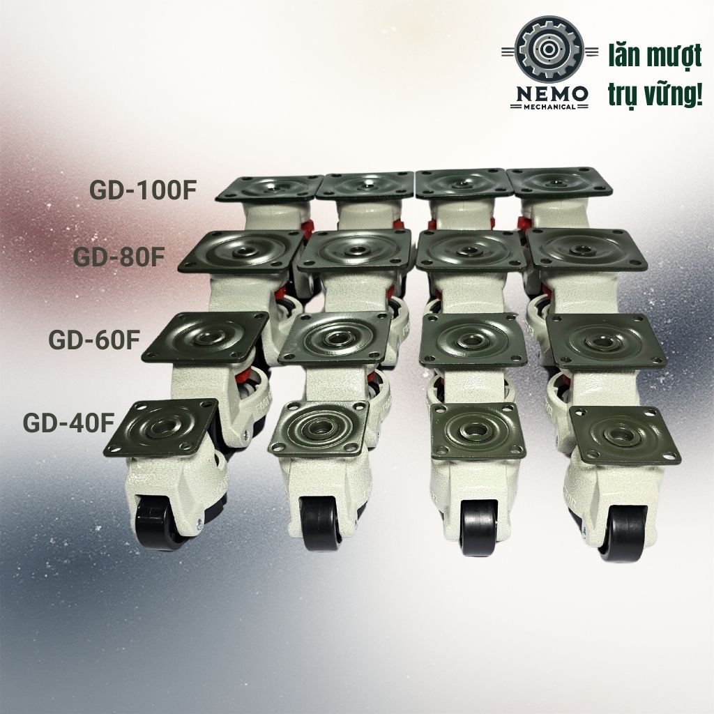 Bánh Xe Liền Chân Tăng Chỉnh Độ Cao GD – Chống Rung, Chịu Tải Nặng (GD-40F, 60F, 80F, 100F)